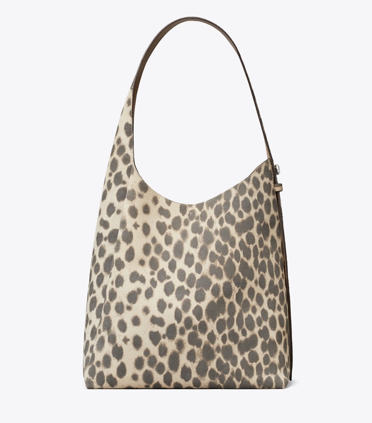 Tory Burch designer shoulder bags Romy Suede Hobo Bag in Cheetah Spots front