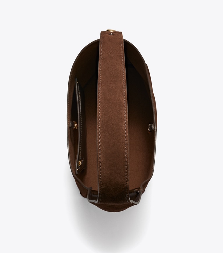 Tory Burch designer hobo bags Romy Suede Hobo Bag in Dark Cocoa angle