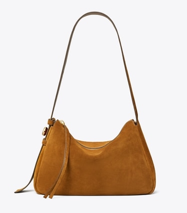 Tory Burch designer shoulder bags Romy Suede Shoulder Bag in Park Bench front