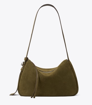 Tory Burch designer shoulder bags Romy Suede Shoulder Bag in Leccio front