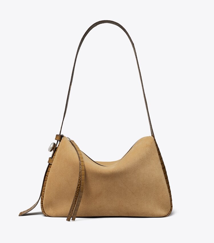 Tory Burch designer ショルダーバッグ ロミー スエード ショルダーバッグ in Stone front