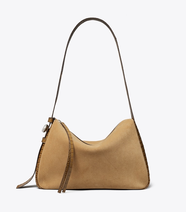 Tory Burch designer ショルダーバッグ ロミー スエード ショルダーバッグ in Stone front