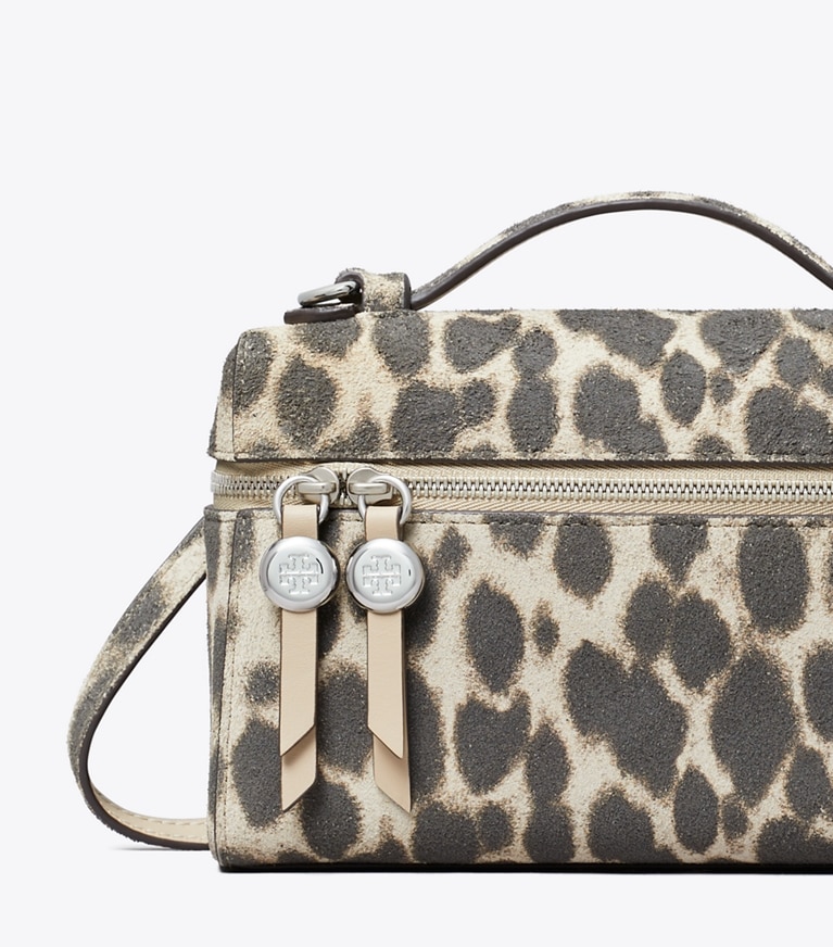 Tory Burch designer crossbody bags Romy Suede Slim Top Handle in Cheetah detail