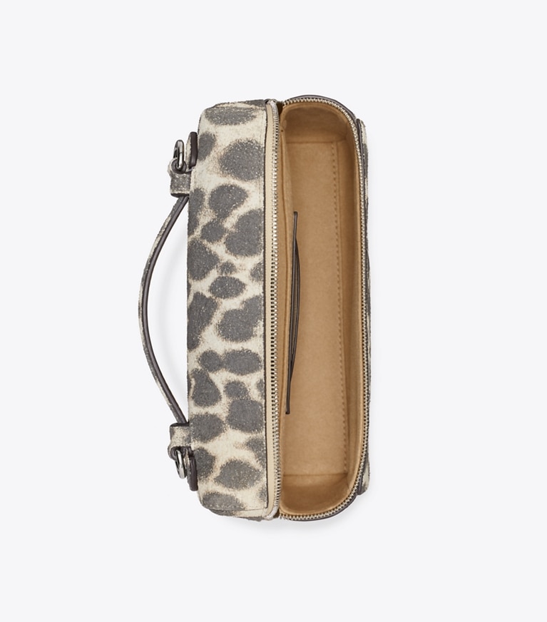 Tory Burch designer crossbody bags Romy Suede Slim Top Handle in Cheetah overhead