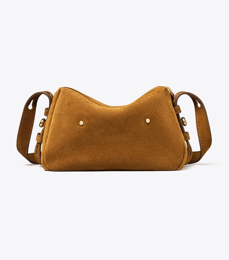 Tory Burch designer crossbody bags Romy Suede Soft Crossbody Bag in Caramel back