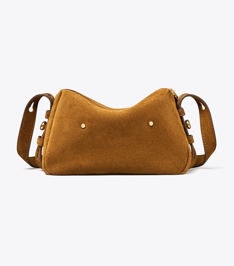 Tory Burch designer crossbody bags Romy Suede Soft Crossbody Bag in Caramel back