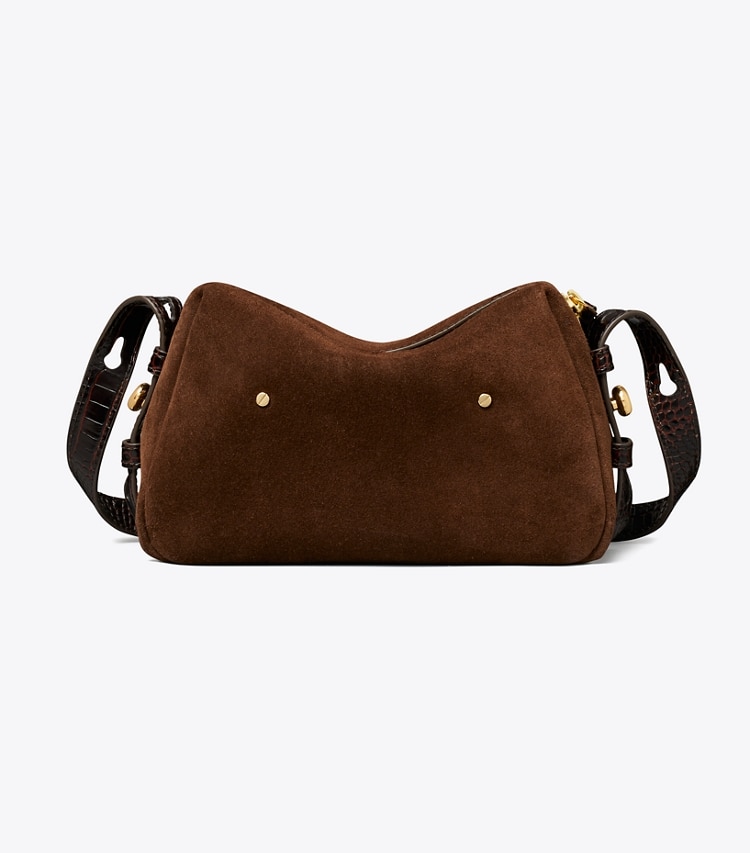 Tory Burch designer crossbody bags Romy Suede Soft Crossbody Bag in Dark Cocoa back