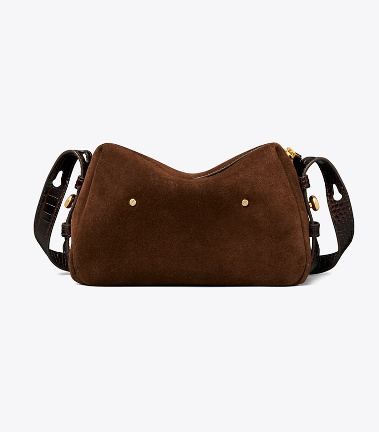 Tory Burch designer crossbody bags Romy Suede Soft Crossbody Bag in Dark Cocoa back
