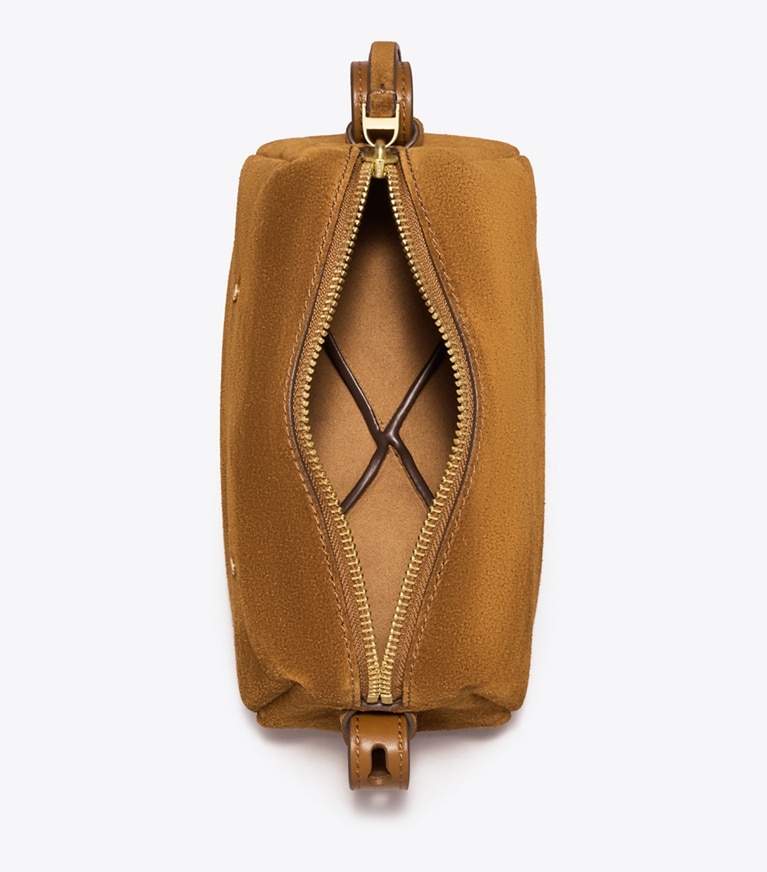 Tory Burch designer crossbody bags Romy Suede Soft Crossbody Bag in Caramel overhead
