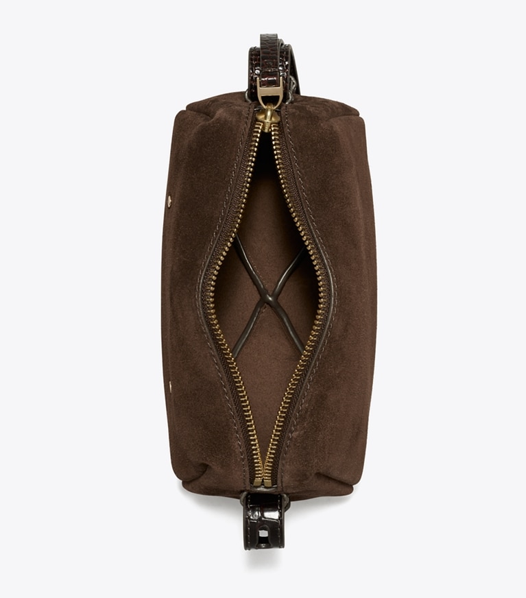 Tory Burch designer crossbody bags Romy Suede Soft Crossbody Bag in Dark Cocoa overhead