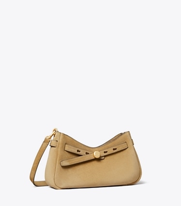 Tory Burch designer crossbody bags Romy Suede Zip Top Crossbody Bag in Butter angle