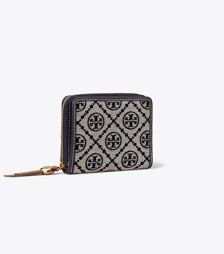 Tory Burch designer 財布 ロミー Tモノグラム バイフォールド ウォレット in Tory Navy angle