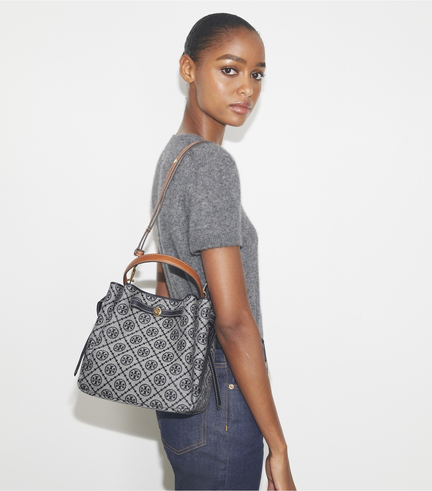 Romy T Monogram Bucket Bag