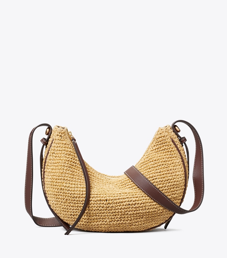 Tory Burch designer shoulder bags Romy T Monogram Crochet Half Moon Bag in Natural additional