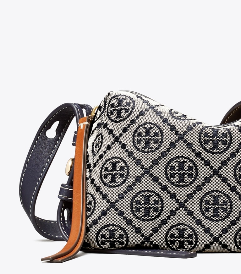 Tory Burch designer crossbody bags Romy T Monogram Soft Crossbody Bag in Tory Navy detail