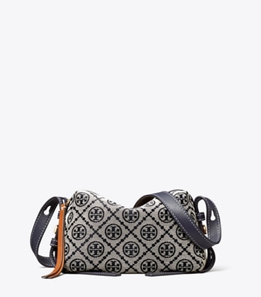 Tory Burch designer crossbody bags Romy T Monogram Soft Crossbody Bag in Tory Navy front
