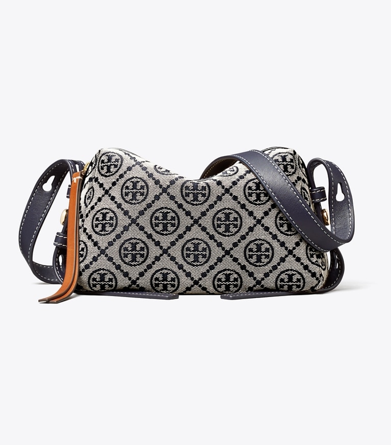Tory Burch designer crossbody bags Romy T Monogram Soft Crossbody Bag in Tory Navy front