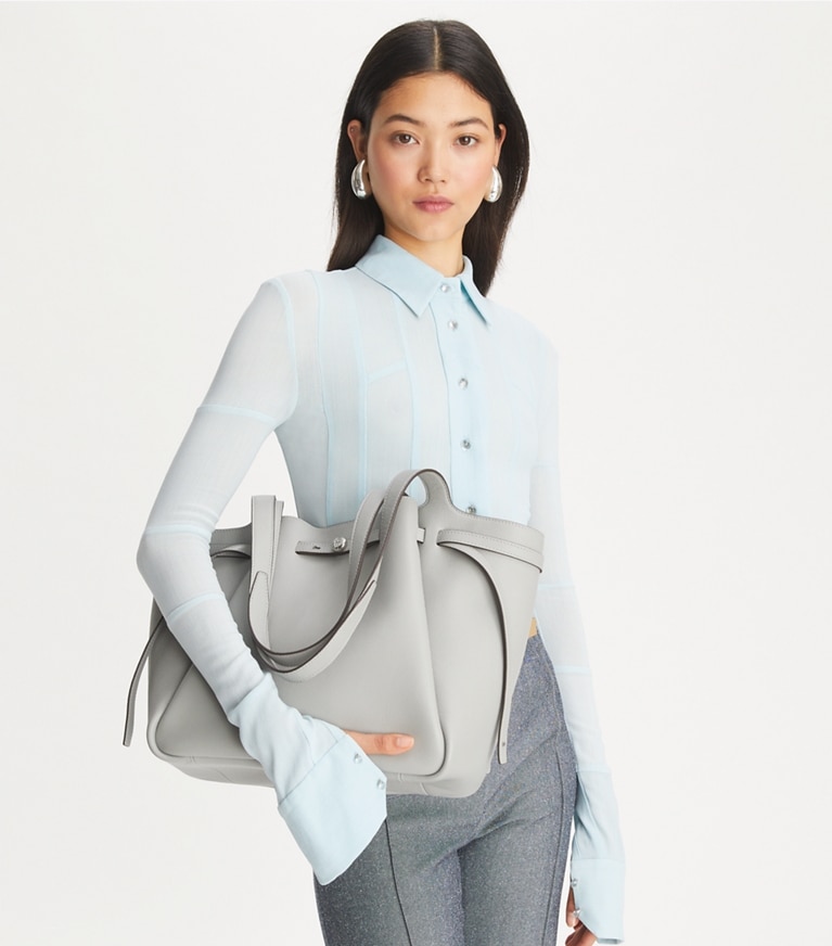 Tory Burch designer トートバッグ ロミー トートバッグ in Light Granite angle
