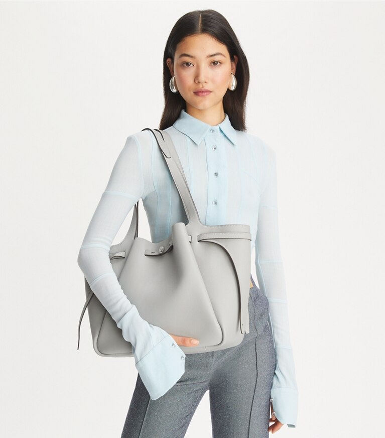 Tory Burch designer トートバッグ ロミー トートバッグ in Light Granite angle