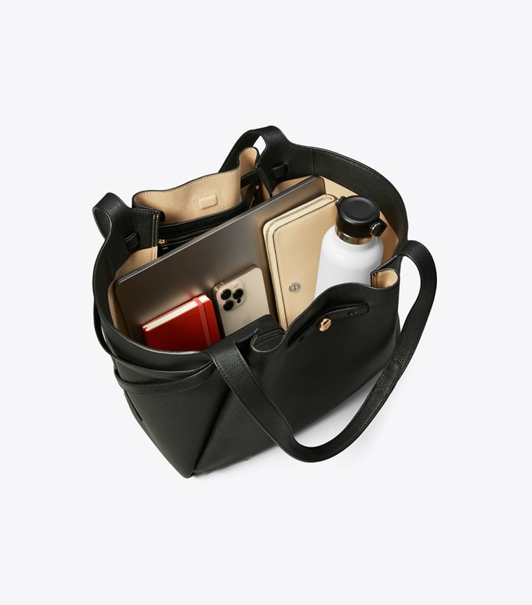 Tory Burch designer tote bags Romy Tote in Black angle