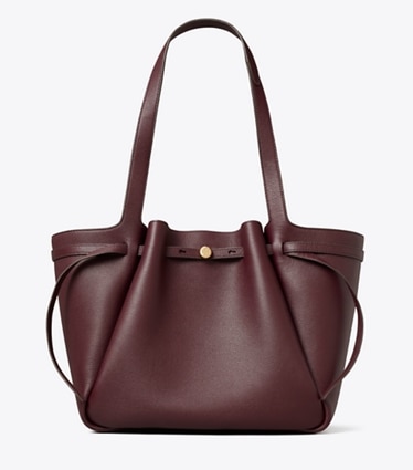 Tory Burch designer tote bags Romy Tote Bag aus Leder in Dark Carmine front