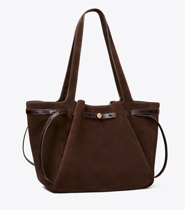 Tory Burch designer tote bags Romy Tote Bag aus Wildleder in Dark Cocoa angle