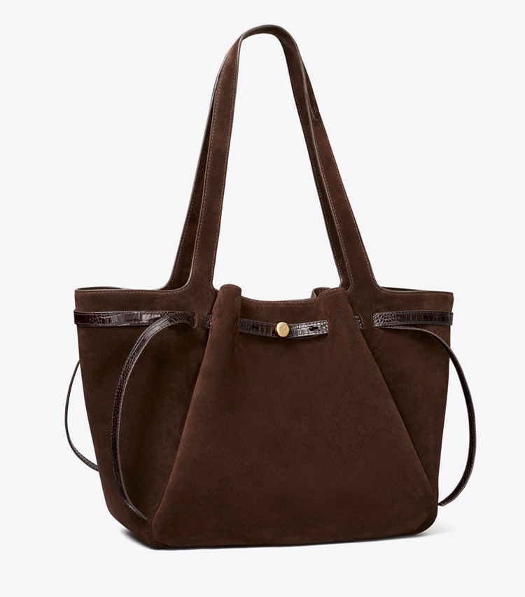 Tory Burch designer tote bags Romy Tote Bag aus Wildleder in Dark Cocoa angle