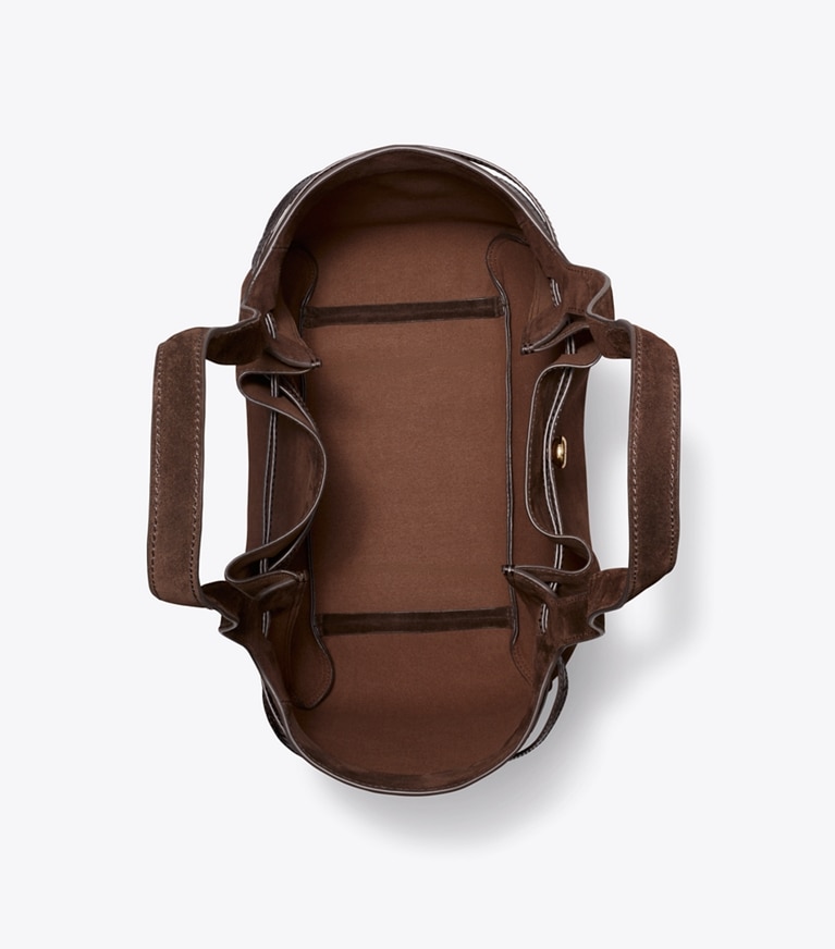 Tory Burch designer tote bags Romy Tote Bag aus Wildleder in Dark Cocoa von oben