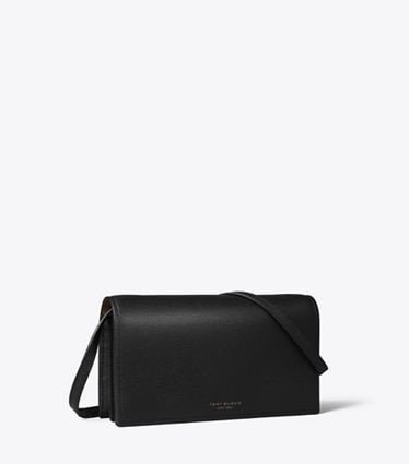 Tory Burch designer mini bags Romy Wallet Crossbody in Black angle
