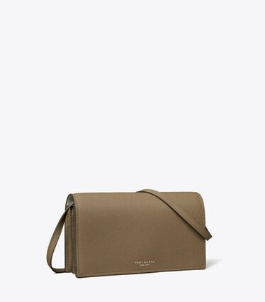 Tory Burch designer mini bags Romy Wallet Crossbody in Wild Mushroom angle