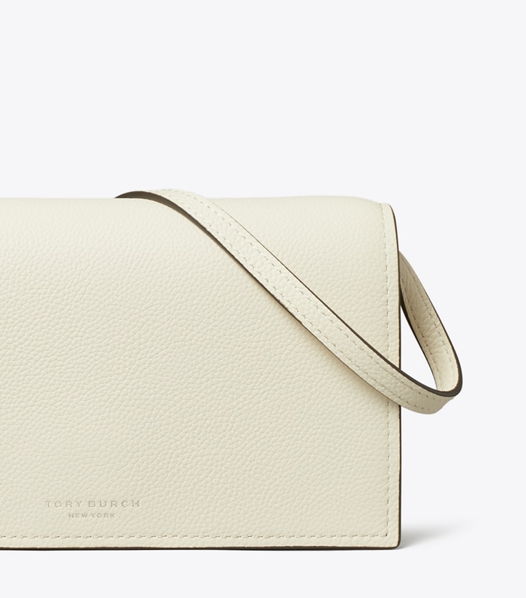 Tory Burch designer mini bags Romy Wallet Crossbody in Light Cream angle