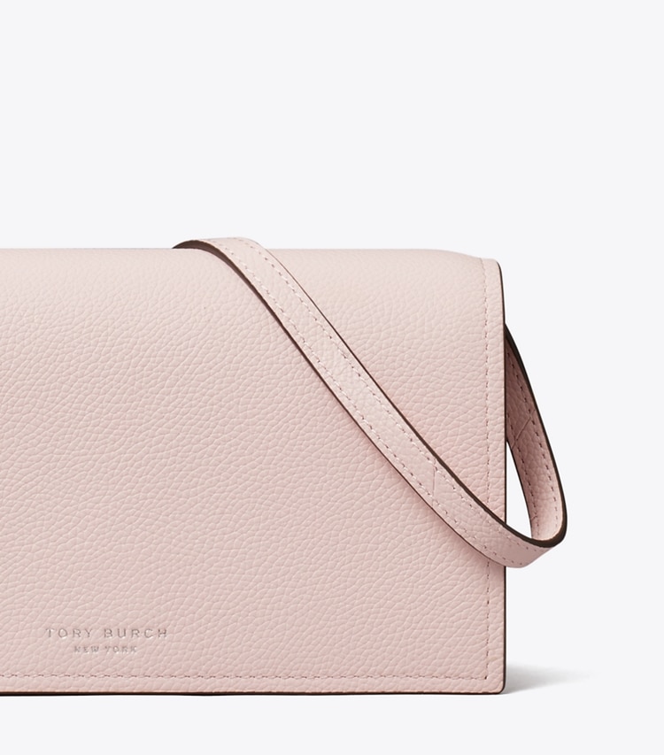 Tory Burch designer mini bags Romy Wallet Crossbody in Rose Mist detail