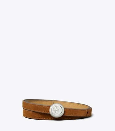 Tory Burch designer gürtel Romy Wendegürtel aus Wildleder in Caramel / Tiramisu / Silver front
