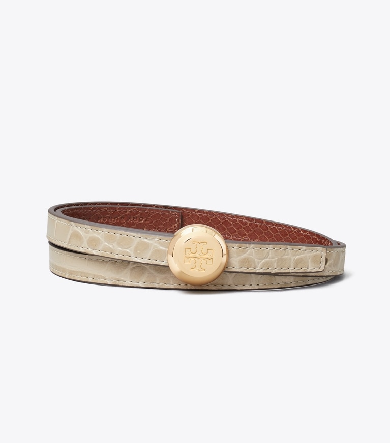 Tory Burch designer gürtel Romy Wendegürtel mit Krokoprägung in Light Hickory / Sweet Maple front