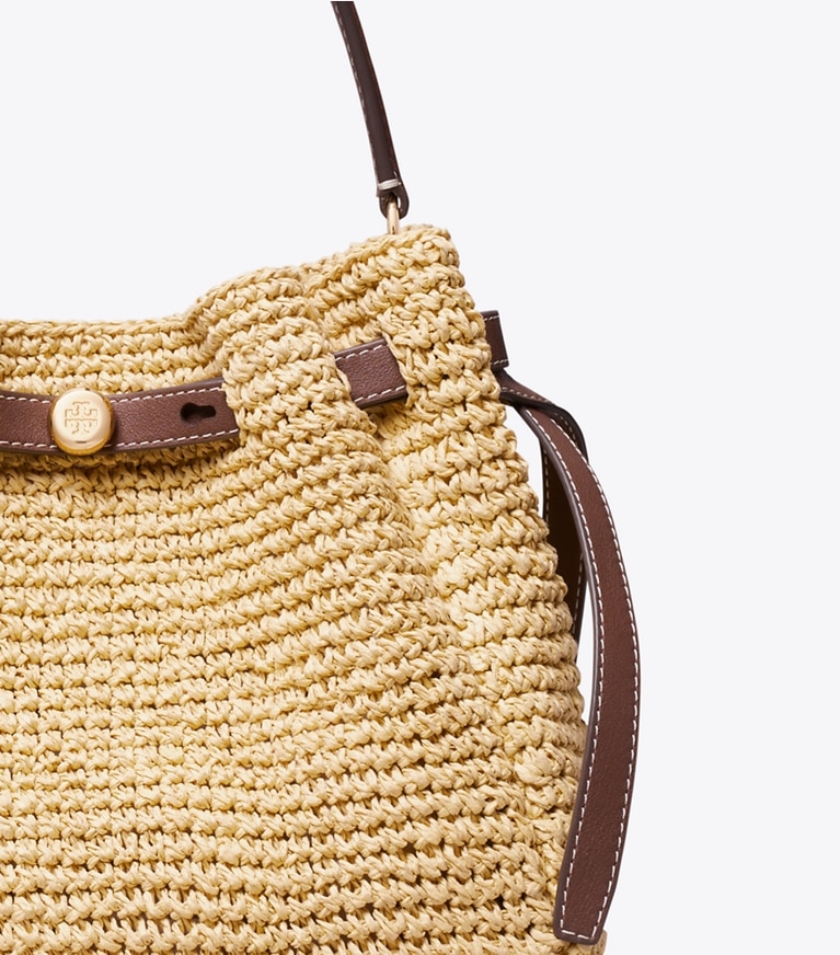 Tory Burch designer crossbody bags Romy Woven Bucket Bag in Natural detail