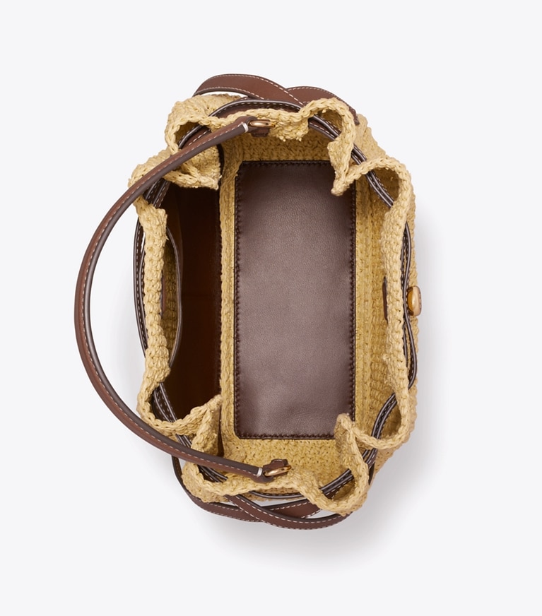 Tory Burch designer crossbody bags Romy Woven Bucket Bag in Natural overhead