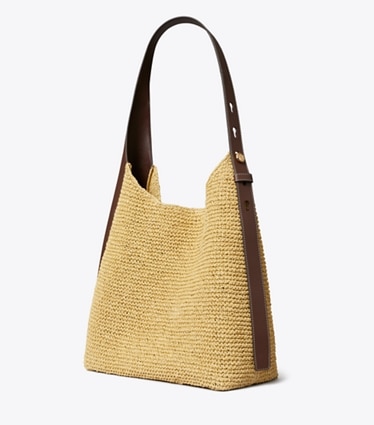 Tory Burch designer hobo bags Romy Woven Hobo Bag in Natural angle