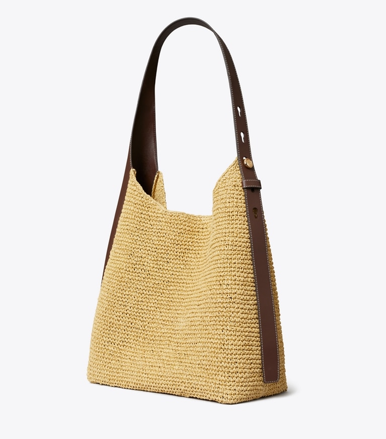 Tory Burch designer hobo bags Romy Woven Hobo Bag in Natural angle