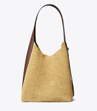 Tory Burch designer hobo bags Romy Woven Hobo Bag in Natural front