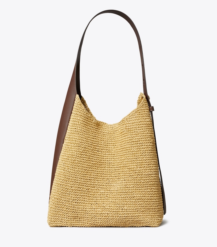 Tory Burch designer hobo bags Romy Woven Hobo Bag in Natural front