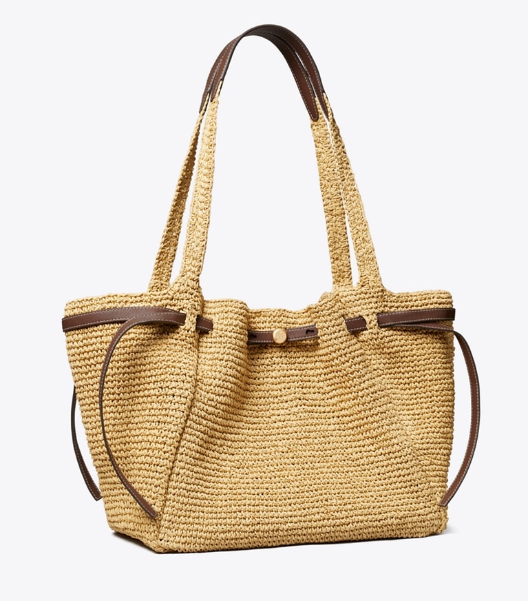Tory Burch designer tote bags Romy Woven Tote in Natural angle