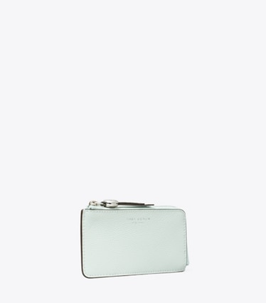 Tory Burch designer card cases Romy Zip Card Case in Light Green angle