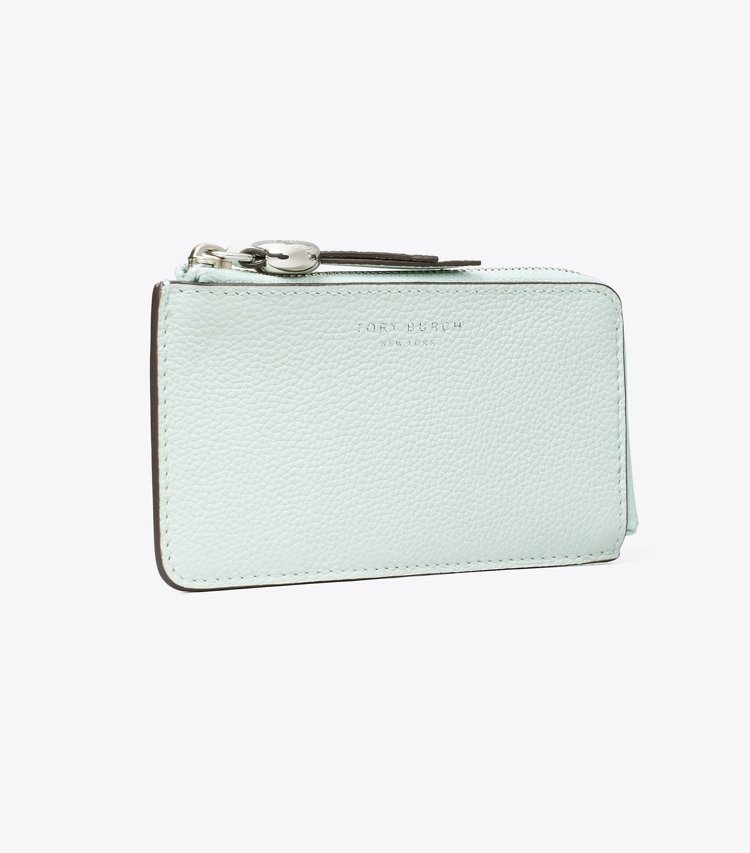 Tory Burch designer card cases Romy Zip Card Case in Light Green angle
