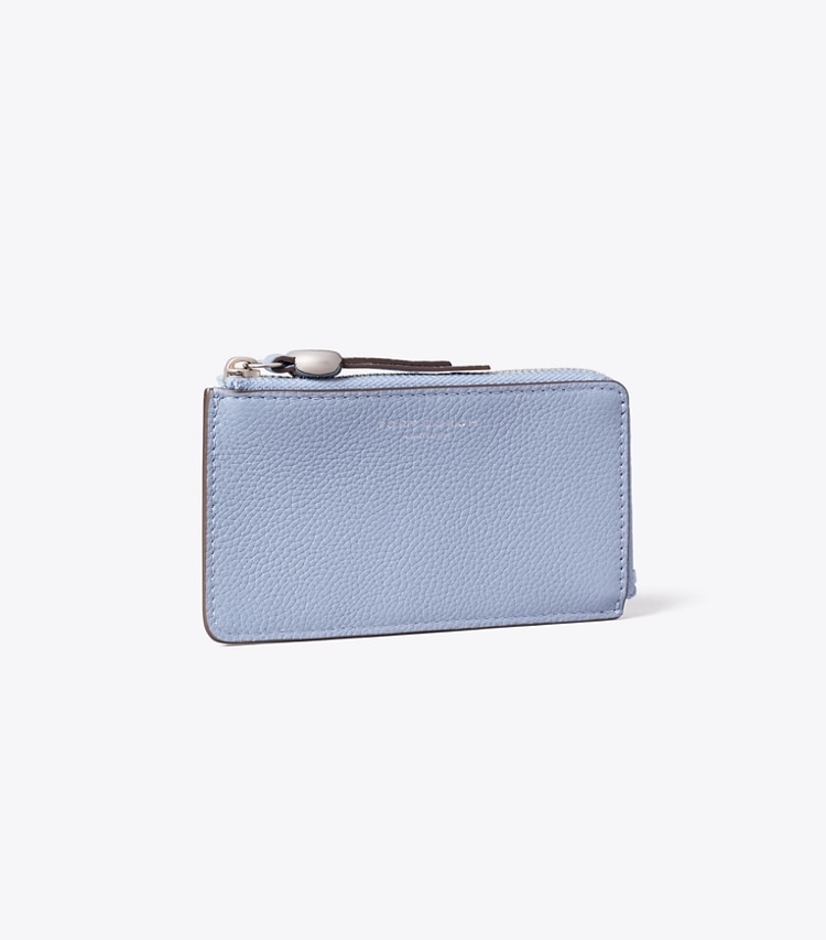 Tory Burch designer card cases Romy Zip Card Case in Steel Blue angle