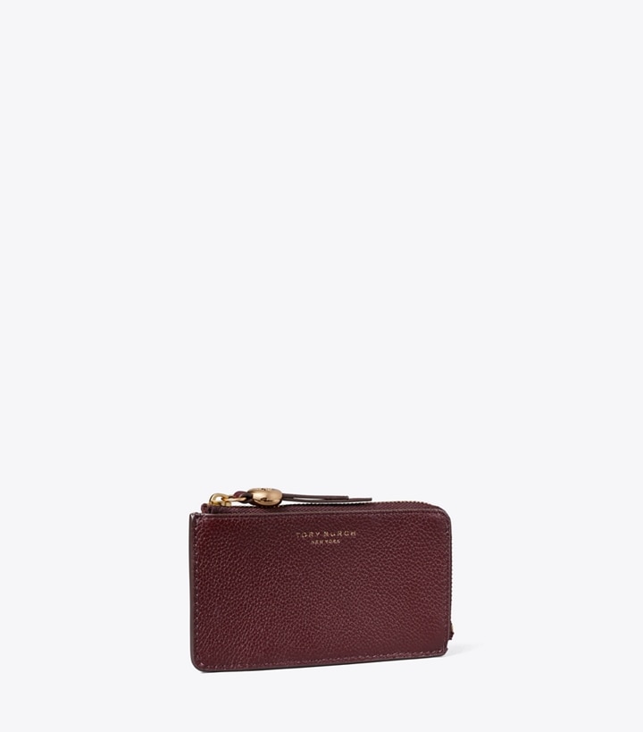 Tory Burch designer card cases Romy Zip Card Case in Dark Carmine angle