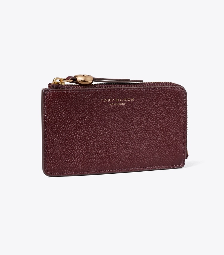 Tory Burch designer card cases Romy Zip Card Case in Dark Carmine angle