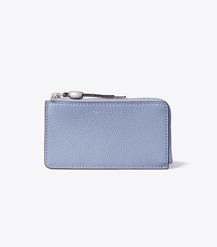 Tory Burch designer card cases Romy Zip Card Case in Steel Blue front