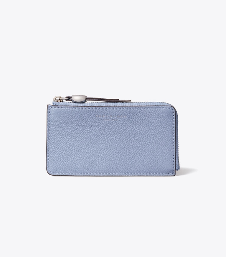 Tory Burch designer card cases Romy Zip Card Case in Steel Blue front
