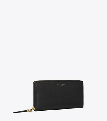 Tory Burch designer wallets Romy Zip Continental Wallet in Black angle