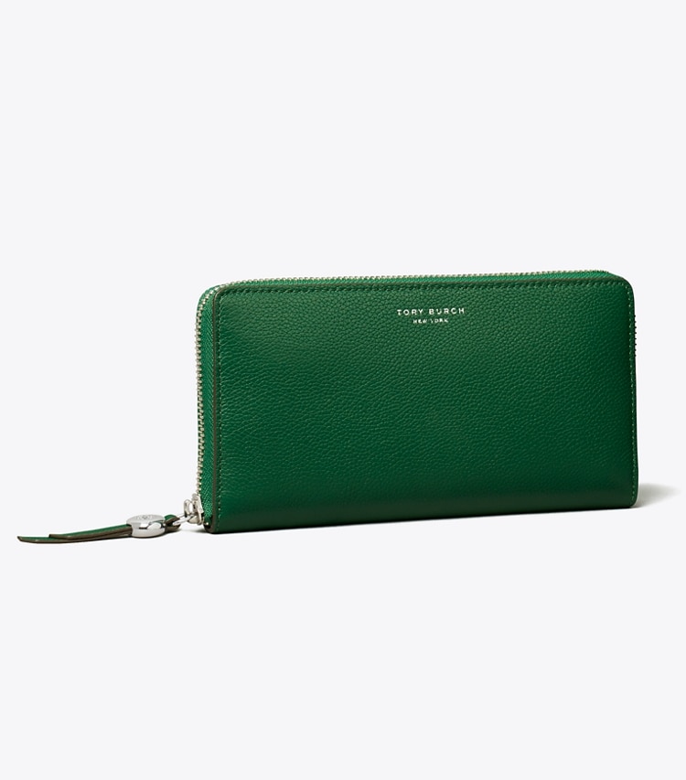 Tory Burch designer wallets Romy Zip Continental Wallet in Dark Kale angle